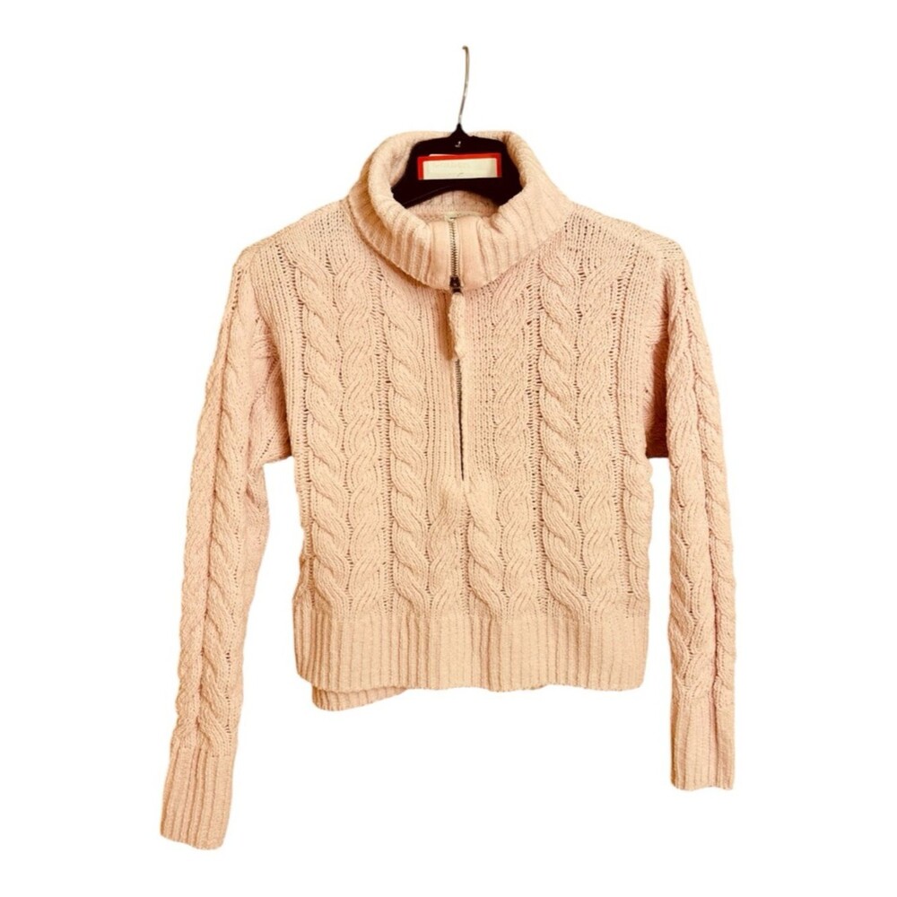 Hippie Rose Juniors' Chenille Cable-Knit Half-Zip Sweater Ballet Slipper size XS